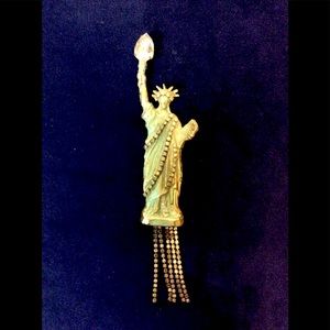 NYC Statue of Liberty metal w/rhinestones pin 7.5”
